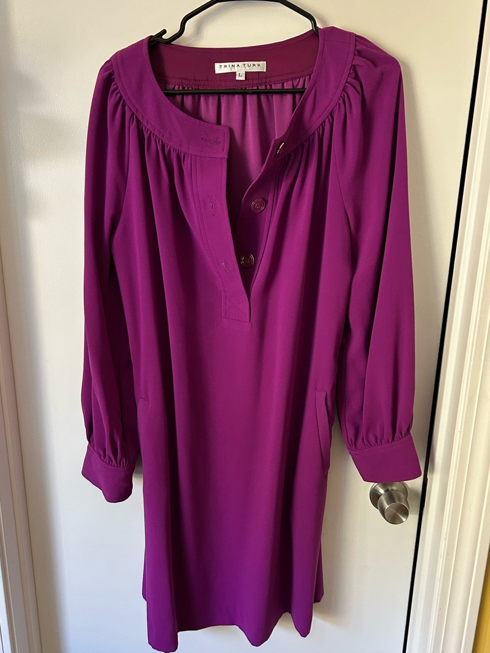 Trina Turk Vibrant Magenta Long-Sleeve Dress- missing belt